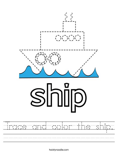 trace and color the ship worksheet twisty noodle