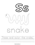 Trace and color the snake Handwriting Sheet