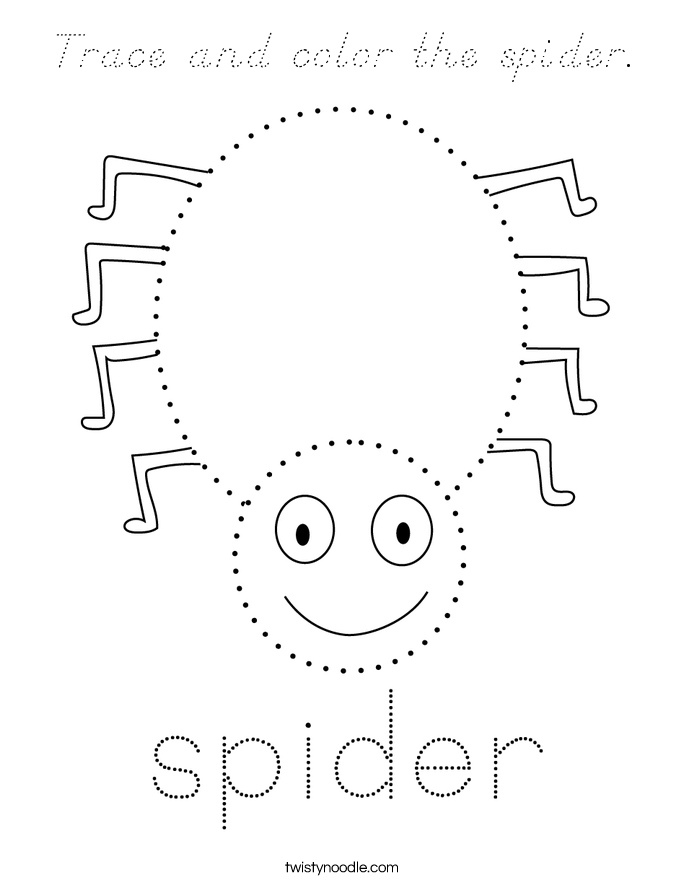 Trace and color the spider. Coloring Page