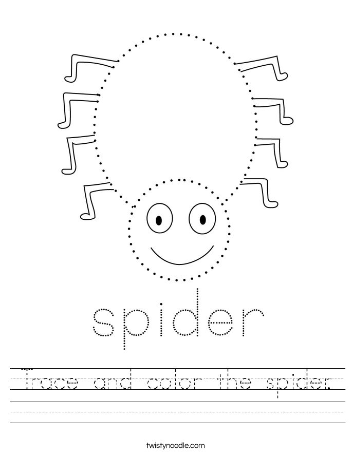 Trace and color the spider. Worksheet