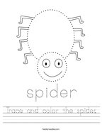 Trace and color the spider Handwriting Sheet