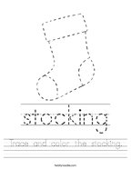 Trace and color the stocking Handwriting Sheet
