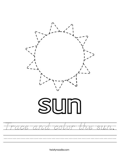 Trace and color the sun. Worksheet