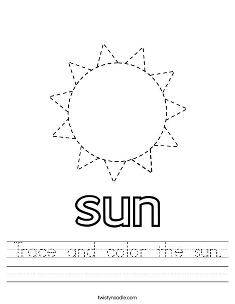 trace and color the sun worksheet twisty noodle