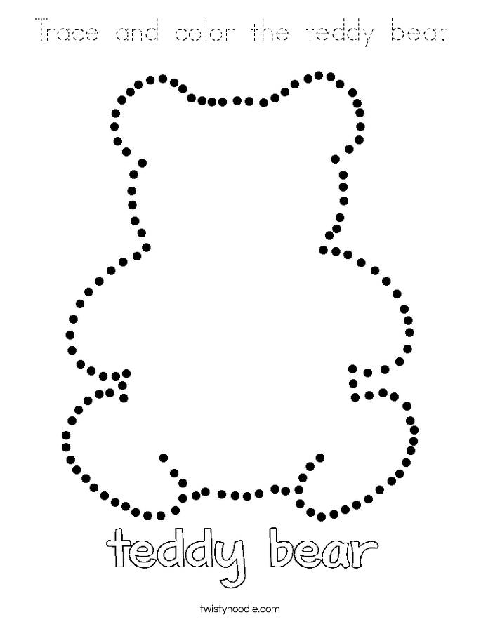 Trace and color the teddy bear. Coloring Page