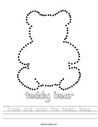 Trace and color the teddy bear Handwriting Sheet