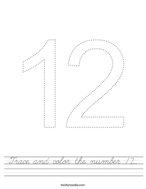 Trace and color the the number 12. Worksheet