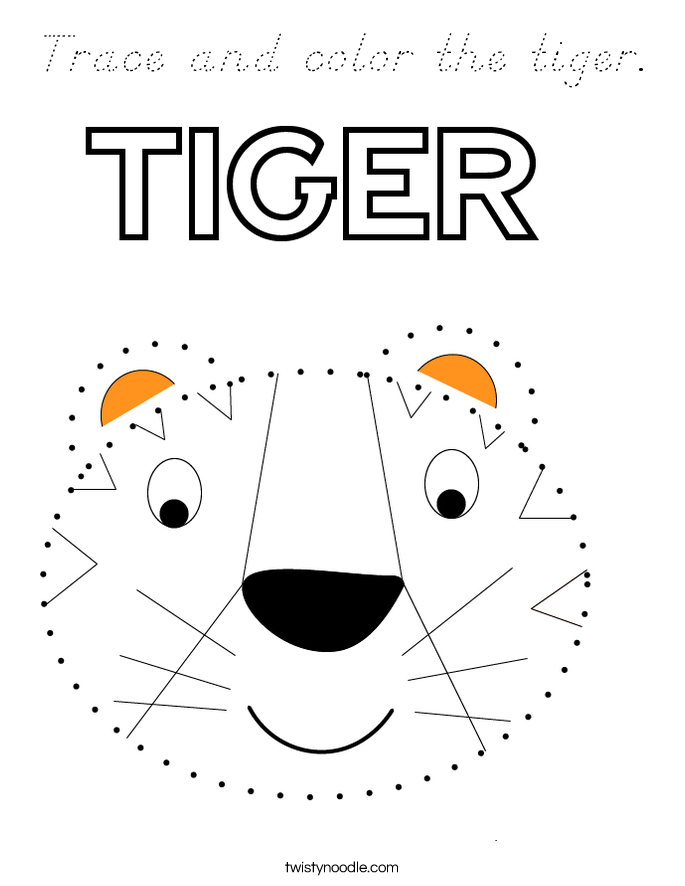 Trace and color the tiger. Coloring Page