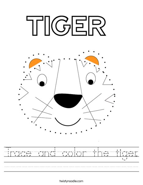 Trace and color the tiger. Worksheet