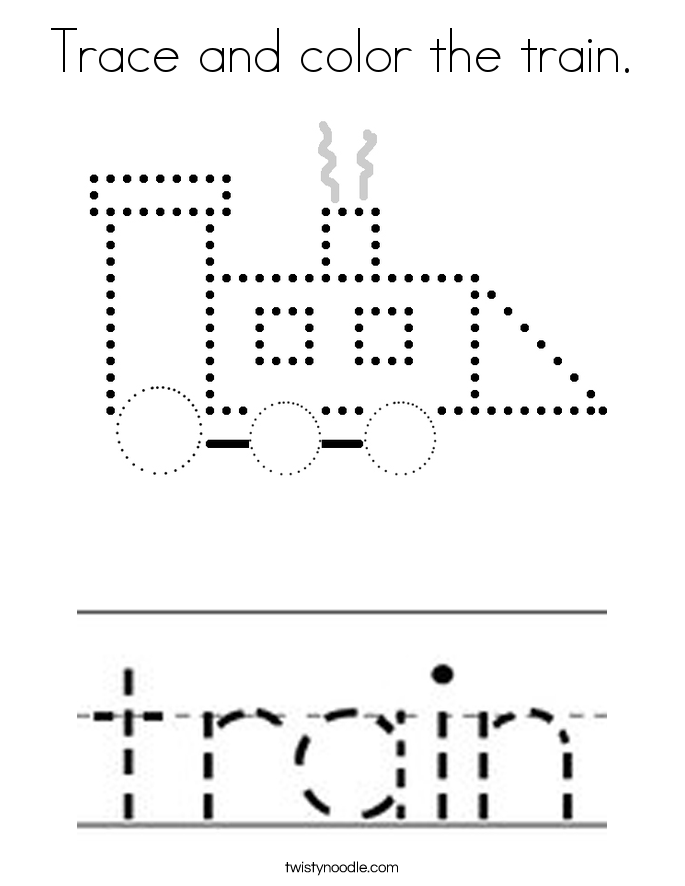 Trace and color the train. Coloring Page