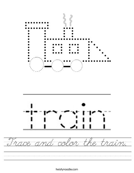 Trace and color the train. Worksheet
