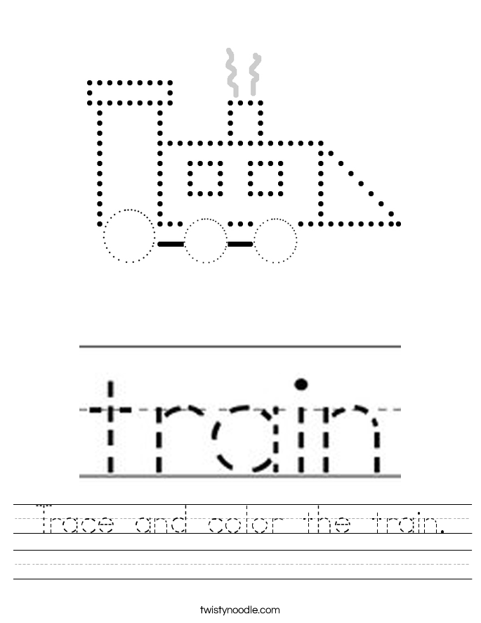 trace and color the train worksheet twisty noodle