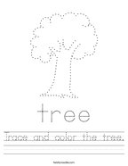 Trace and color the tree Handwriting Sheet