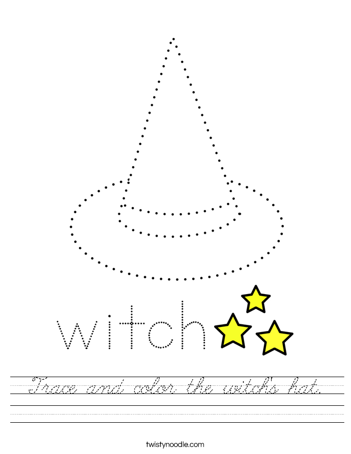 Trace and color the witch's hat. Worksheet