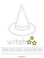 Trace and color the witch's hat Handwriting Sheet