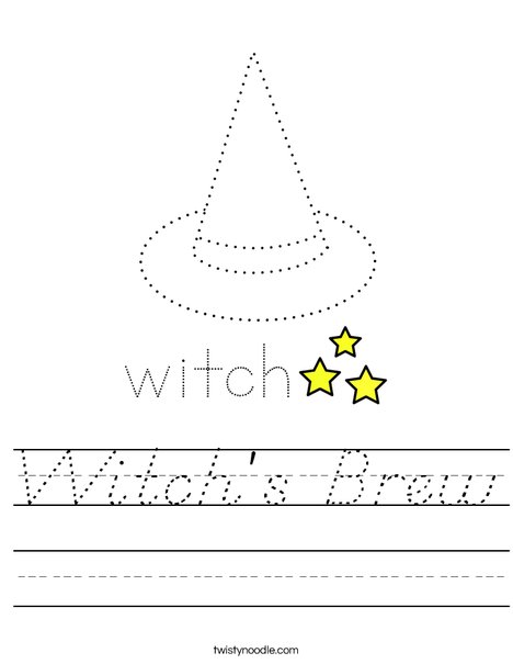 Trace and color the witch's hat. Worksheet