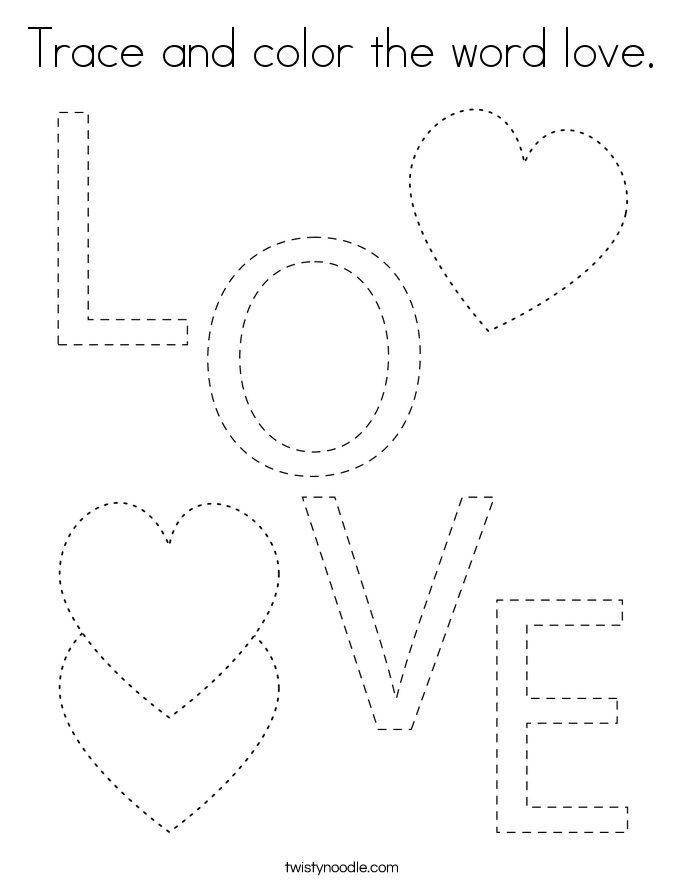 trace and color the word love coloring page twisty noodle