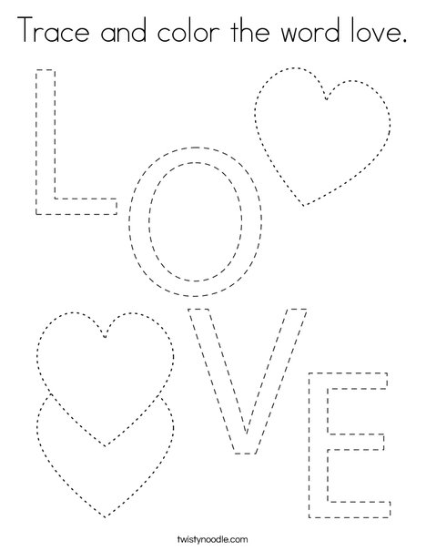 Trace and color the word love Coloring Page - Twisty Noodle