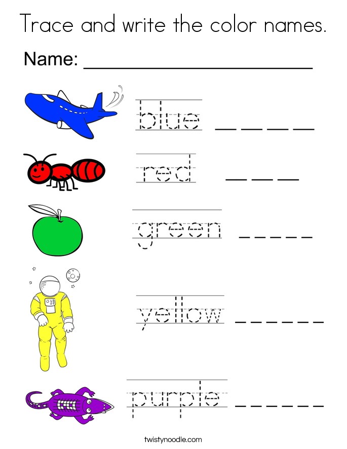 Trace and write the color names. Coloring Page