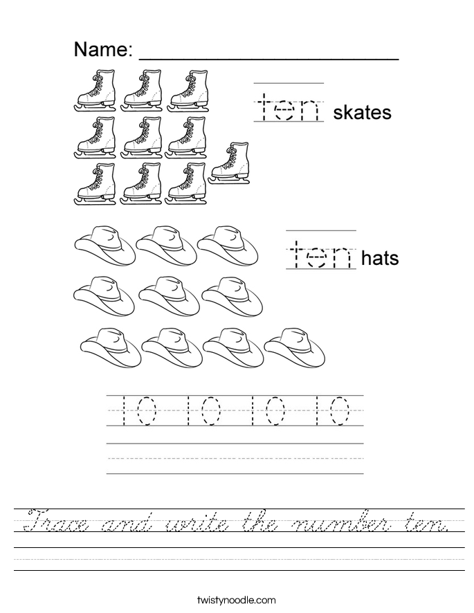 Trace and write the number ten. Worksheet