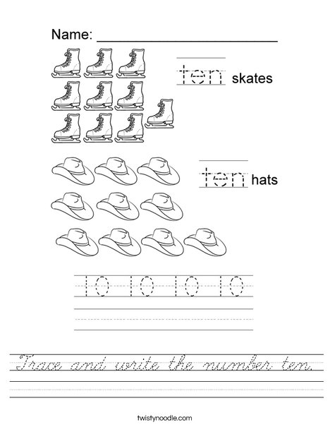 Trace and write the number ten. Worksheet