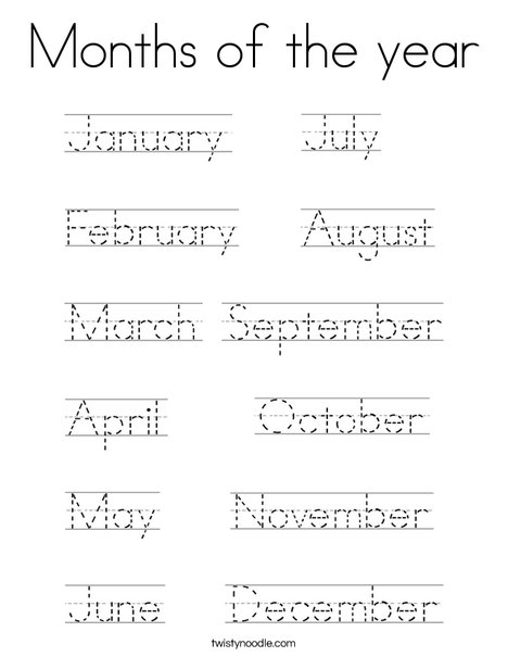 Trace the 12 months.  Coloring Page