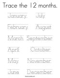 Trace the 12 months Coloring Page