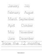 Trace the 12 months Handwriting Sheet