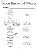 Trace the -AN Words Coloring Page