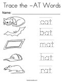 Trace the -AT Words Coloring Page