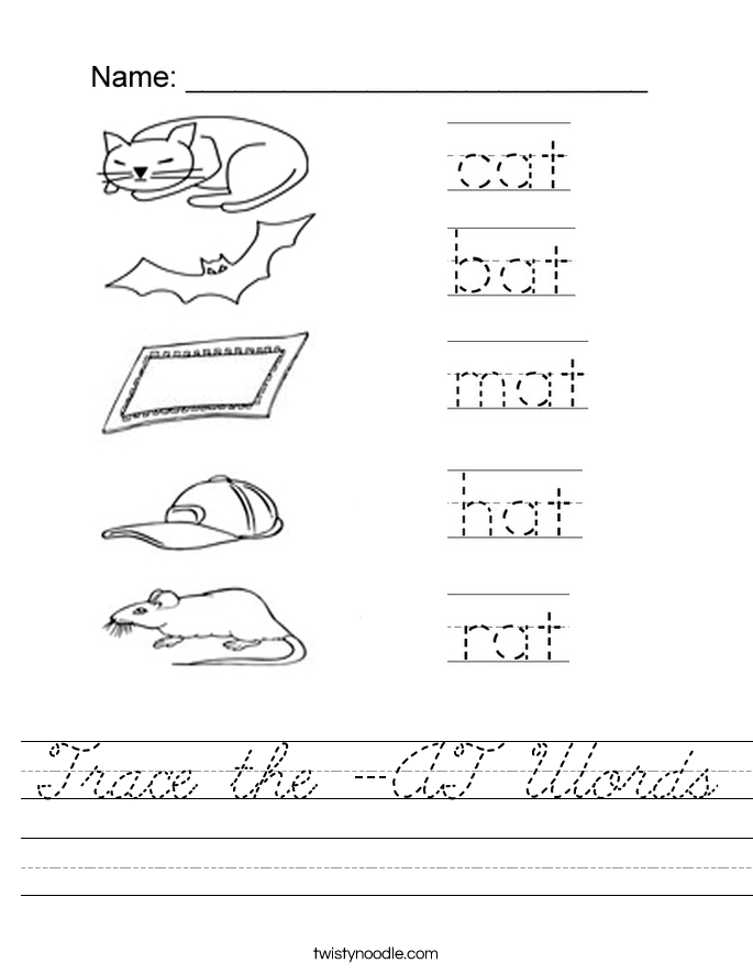 Trace the -AT Words Worksheet