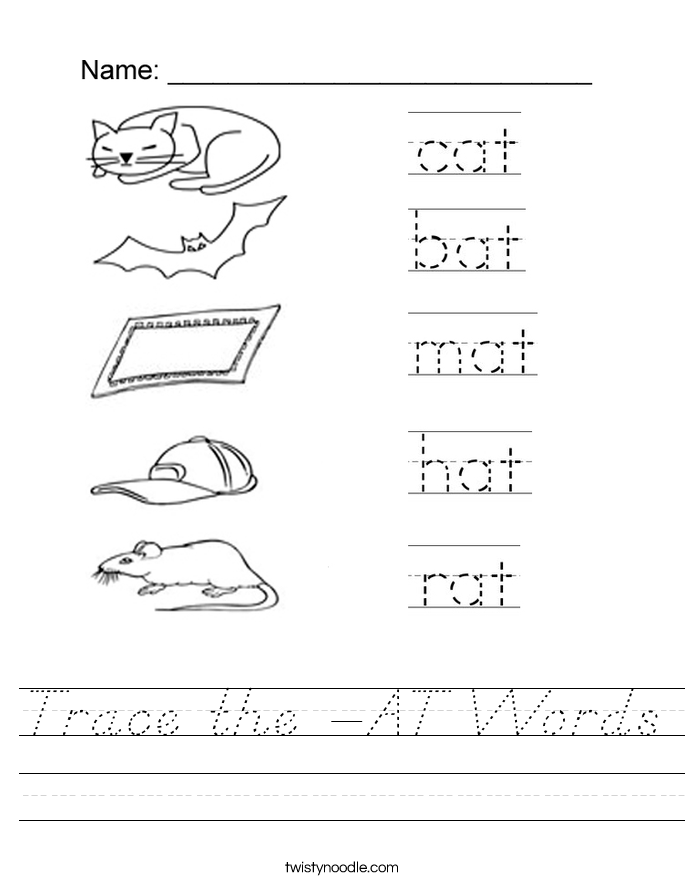 Trace the -AT Words Worksheet