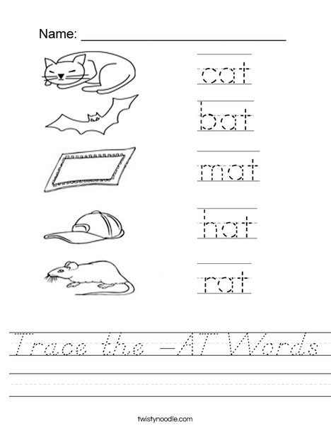 Trace the -AT words Worksheet
