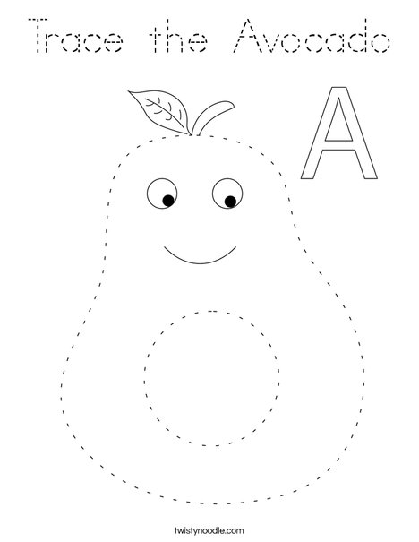Trace the Avocado Coloring Page