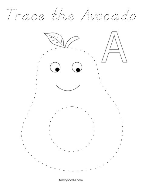 Trace the Avocado Coloring Page