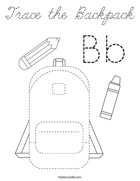 Trace the Backpack Coloring Page