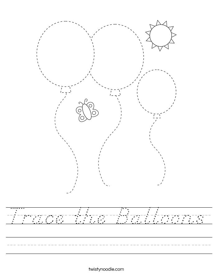 Trace the Balloons Worksheet - D'Nealian - Twisty Noodle