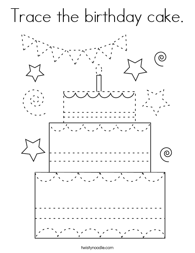 Trace the birthday cake. Coloring Page