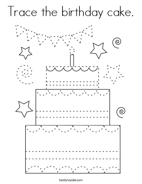 Trace the birthday cake. Coloring Page