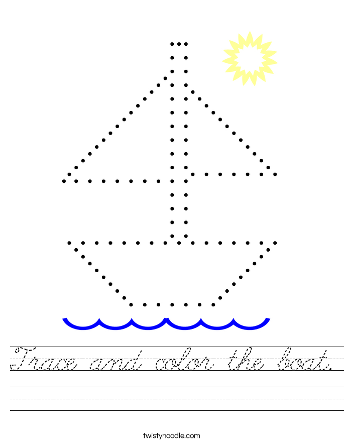 Trace and color the boat. Worksheet