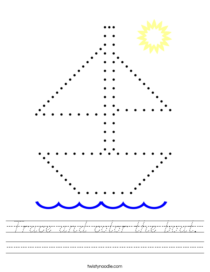 Trace and color the boat. Worksheet