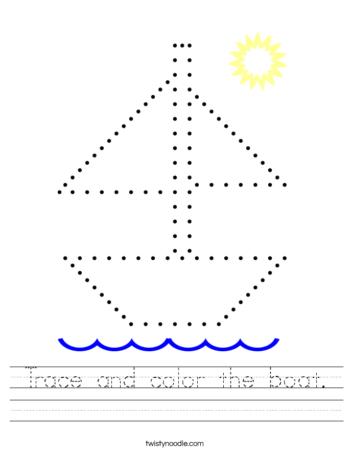 trace and color the boat worksheet twisty noodle