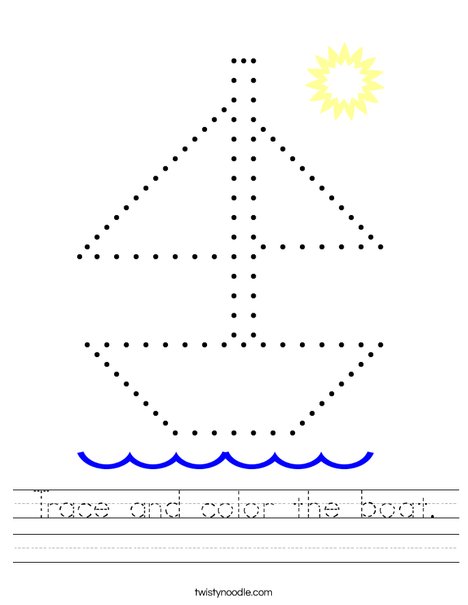 trace and color the boat worksheet twisty noodle