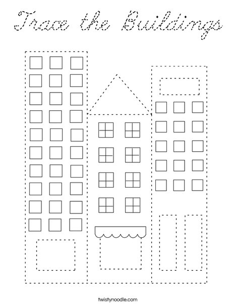Trace the Buildings Coloring Page