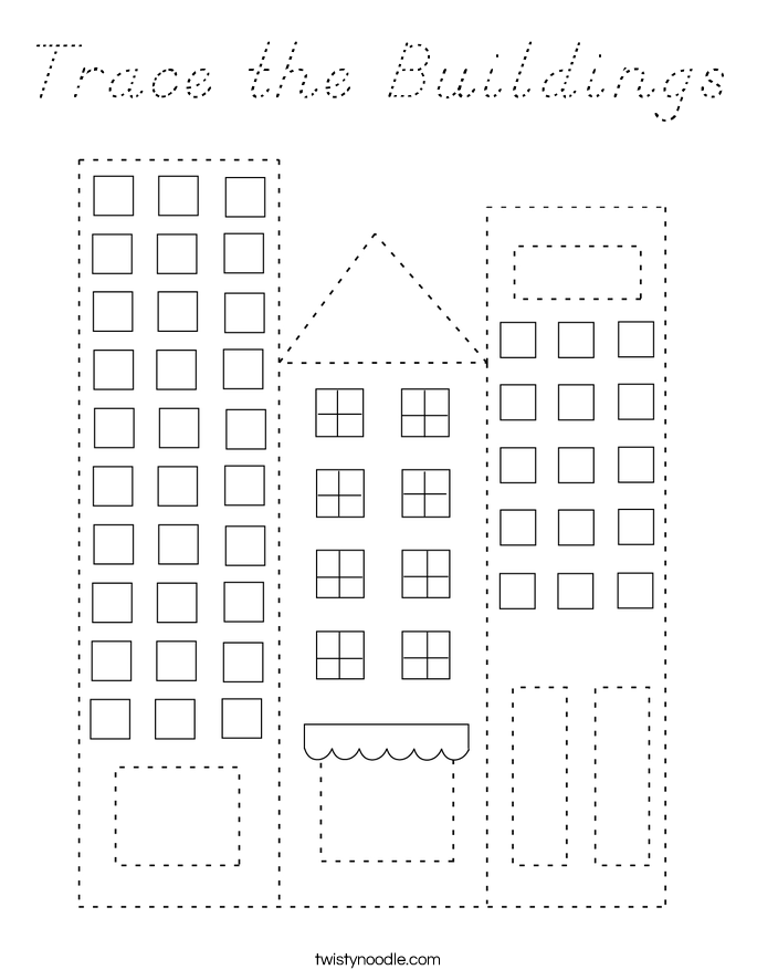 Trace the Buildings Coloring Page
