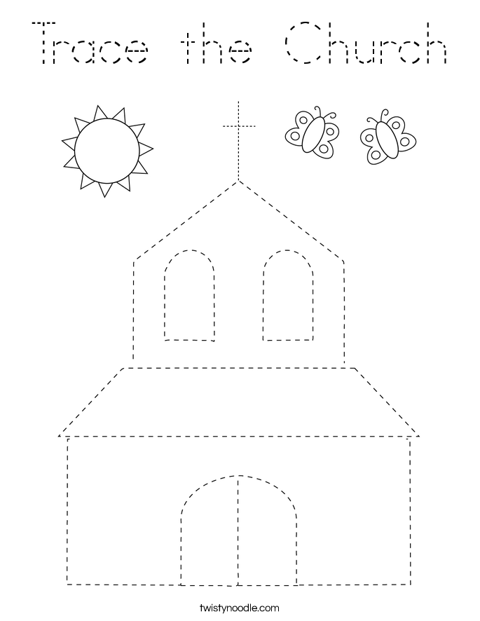 Trace the Church Coloring Page