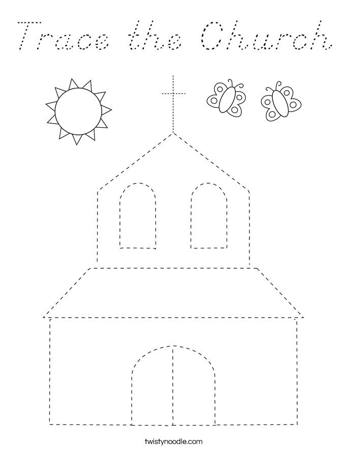 Trace the Church Coloring Page