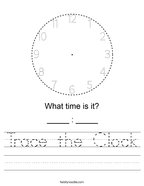 Trace the Clock Handwriting Sheet