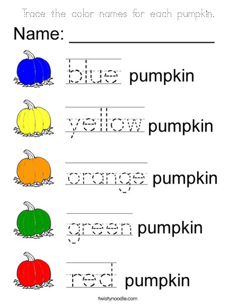 Trace the Color Names for each pumpkin Coloring Page