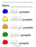 Trace the color names for each pumpkin. Coloring Page